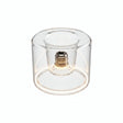 E27 LED donut bulb in clear glass, Ø 120 mm, switched on, warm light ring, white background