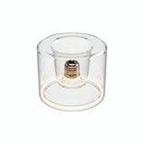 E27 LED donut bulb in clear glass, Ø 120 mm, switched on, warm light ring, white background