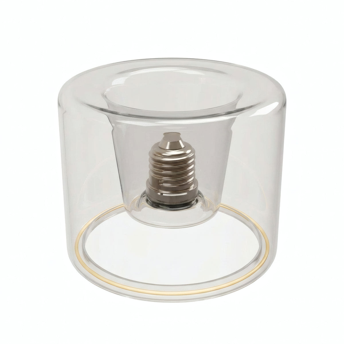 E27 LED donut bulb in clear glass, Ø 120 mm, slightly high-angle view, white background