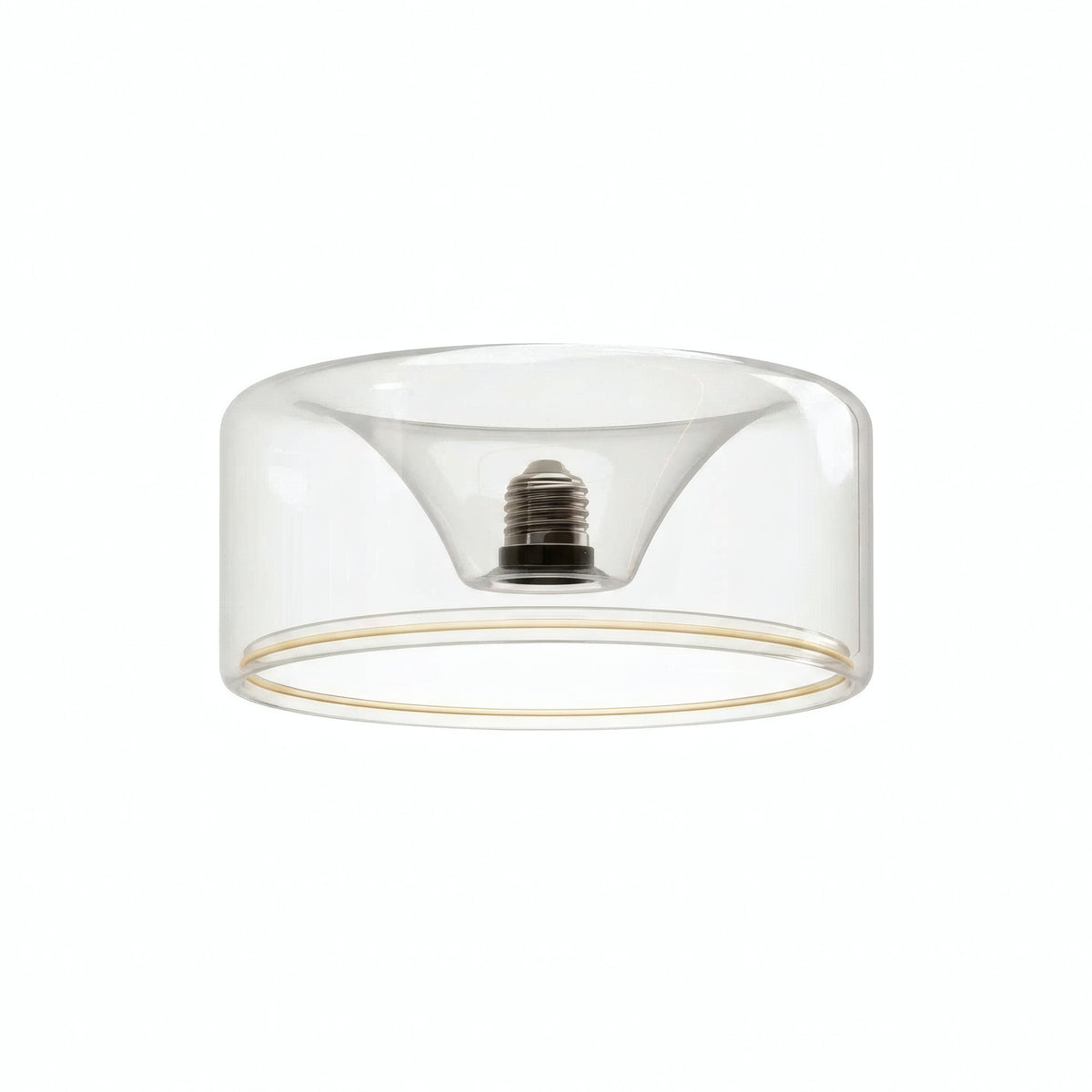 E27 LED donut bulb in clear glass, Ø 195 mm, three-quarter view, white background