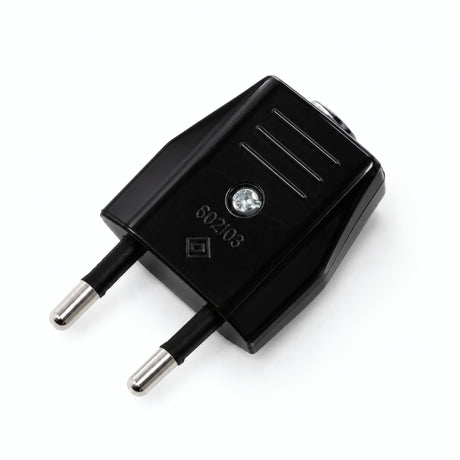 European 2-pole electrical plug with axial cable exit — Black