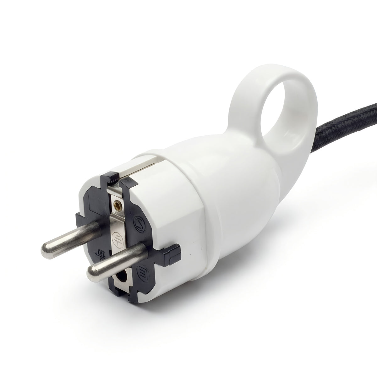Schuko male plug with pull-out ring — White
