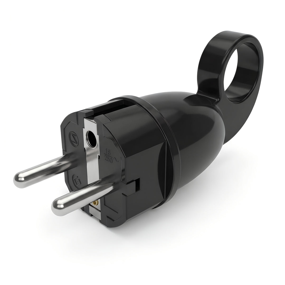 Schuko male plug with pull-out ring — Black