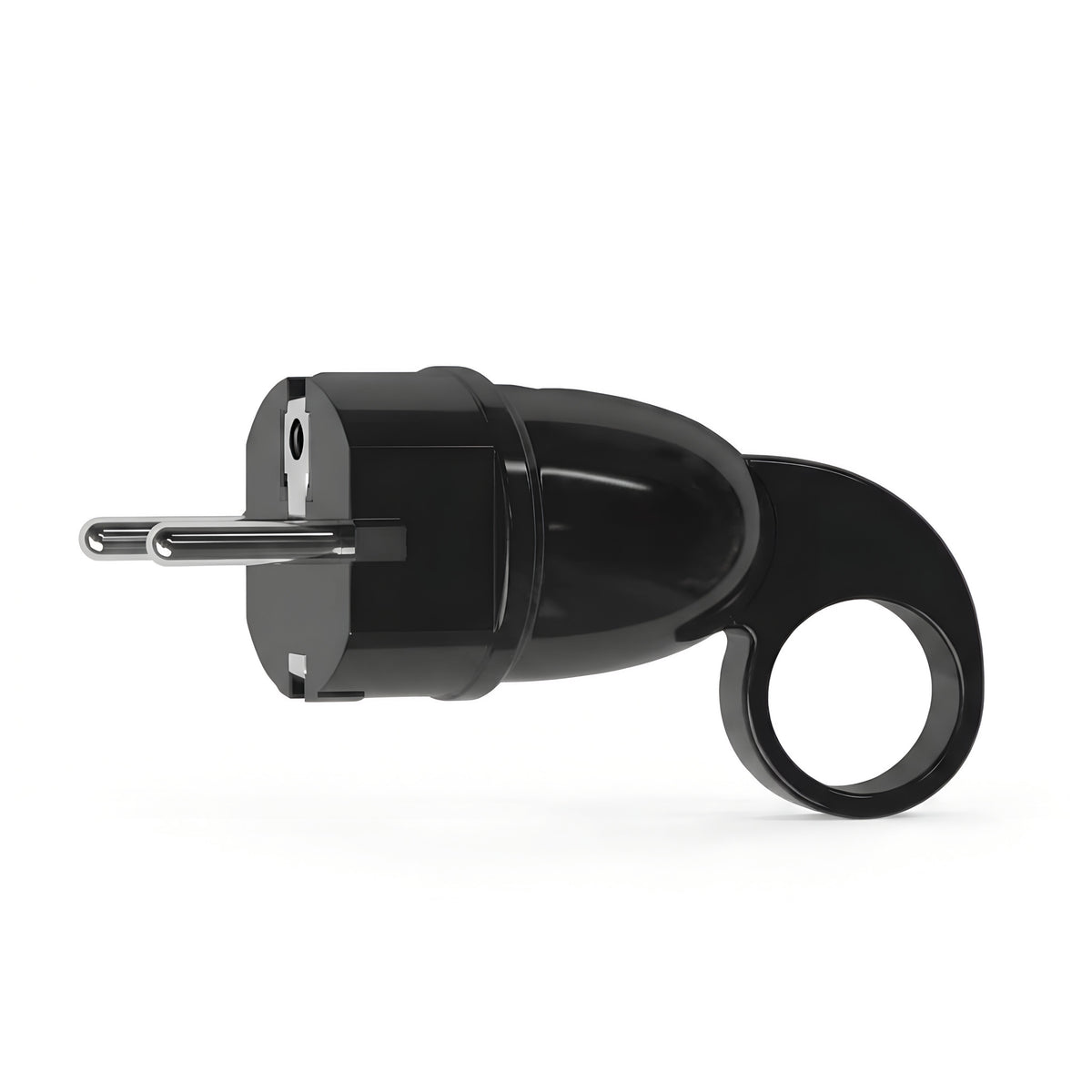 Schuko male plug with pull-out ring — Black