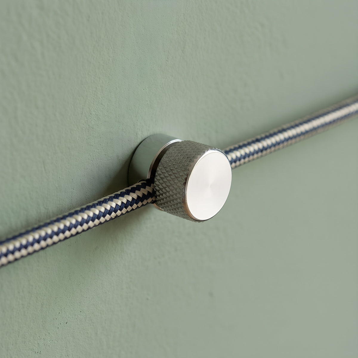 Metal wall-mount cable clip for fabric cable — Chrome