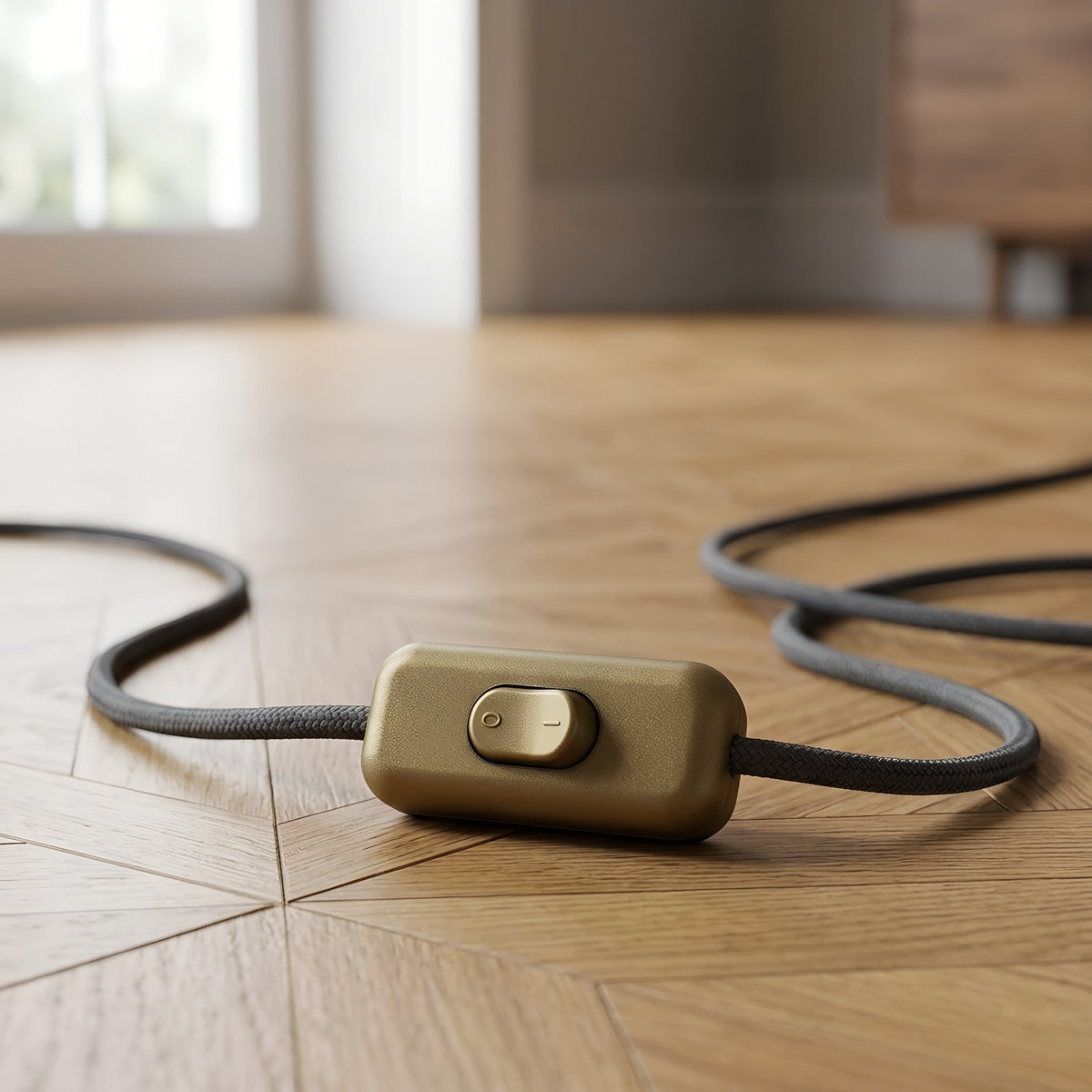 Double-pole inline rocker switch for lamp cord — Gold