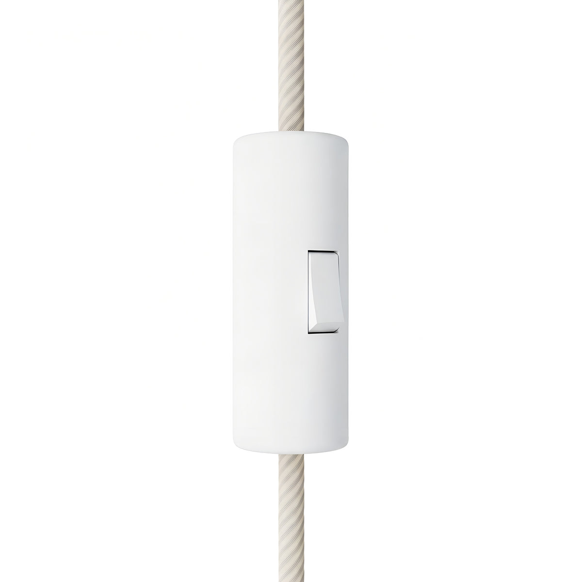 Cylindrical single-pole rocker switch with earth terminal — White