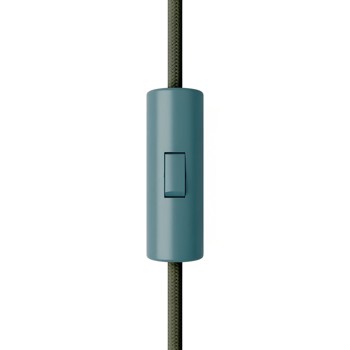 Cylindrical single-pole rocker switch with earth terminal — Petrol blue
