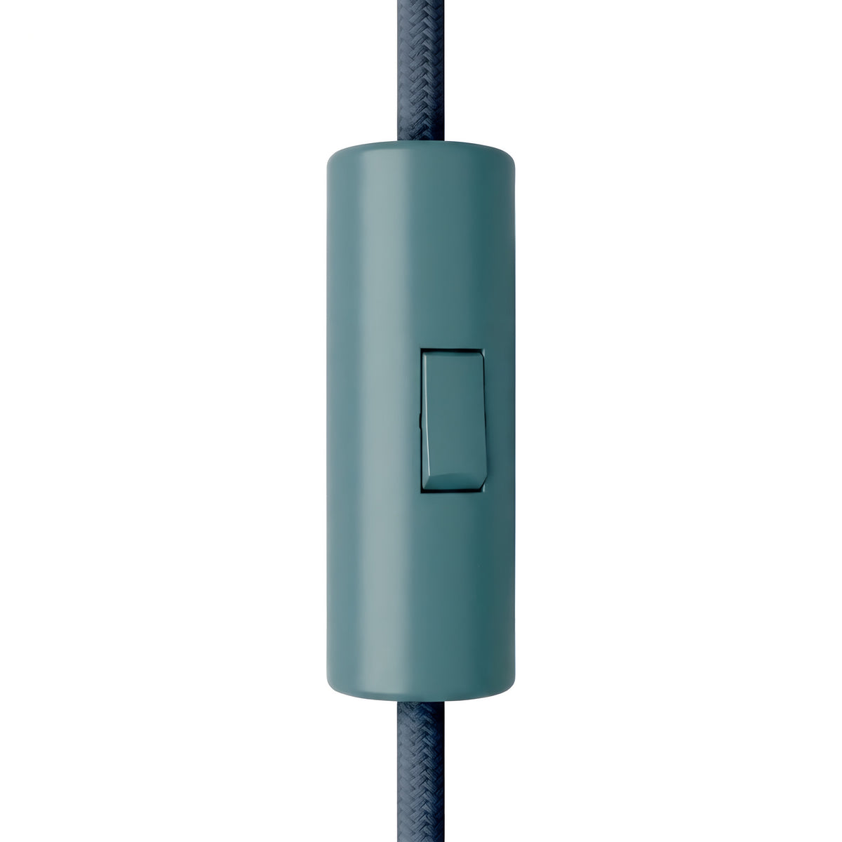 Cylindrical single-pole rocker switch with earth terminal — Petrol blue