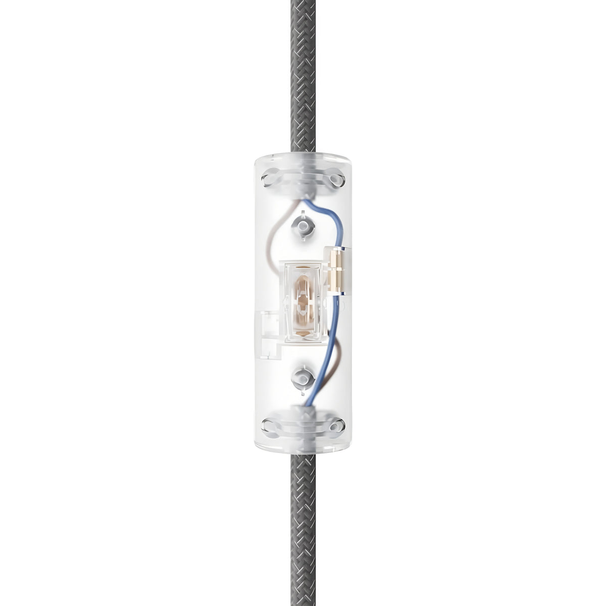 Cylindrical single-pole rocker switch with earth terminal — Transparent