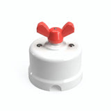 Porcelain two-way switch with a butterfly nut — White / Red