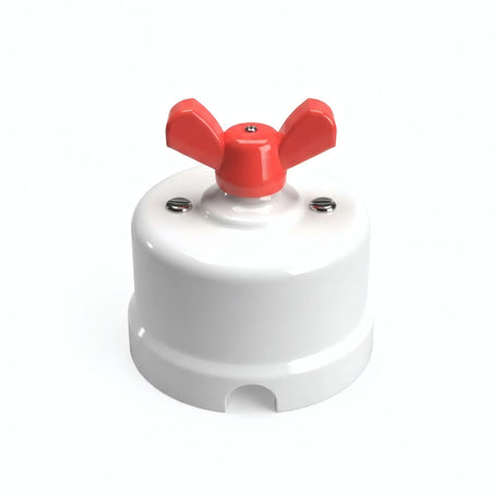 Porcelain two-way switch with a butterfly nut — White / Red