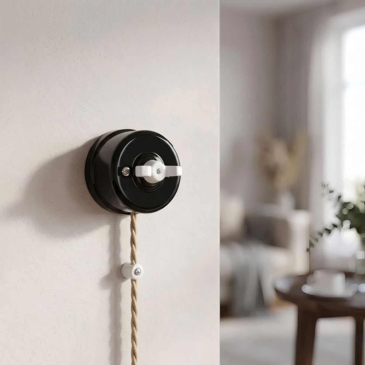 Porcelain two-way switch with a butterfly nut — Black / White