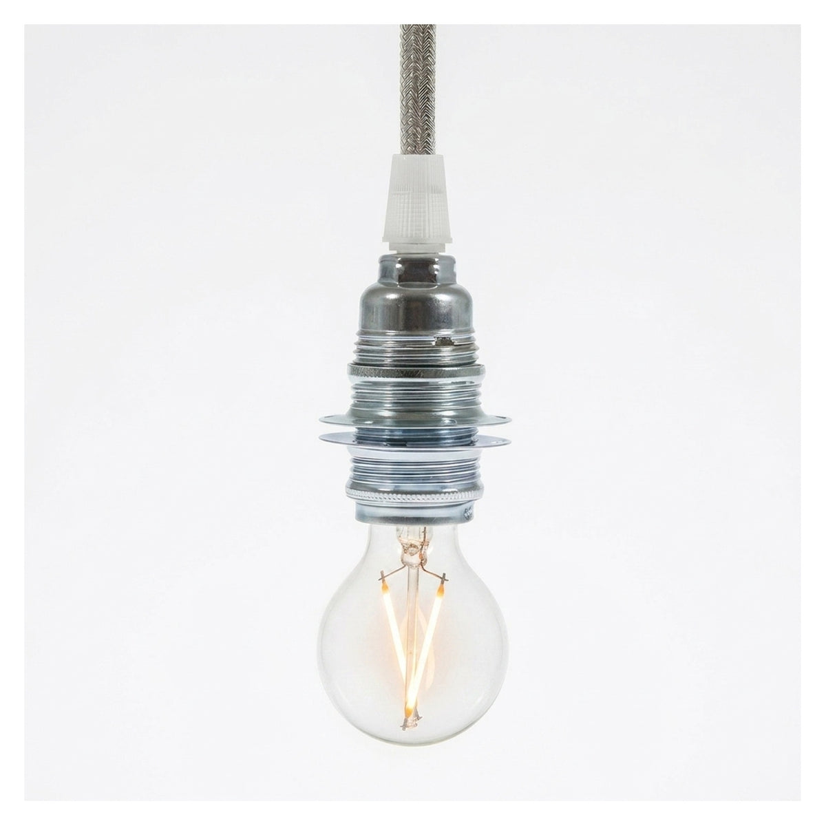 E14 metal socket with double ring for lampshade — Conical plastic / Silver
