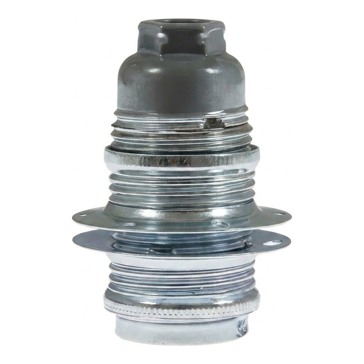 E14 metal socket with double ring for lampshade — Conical plastic / Silver
