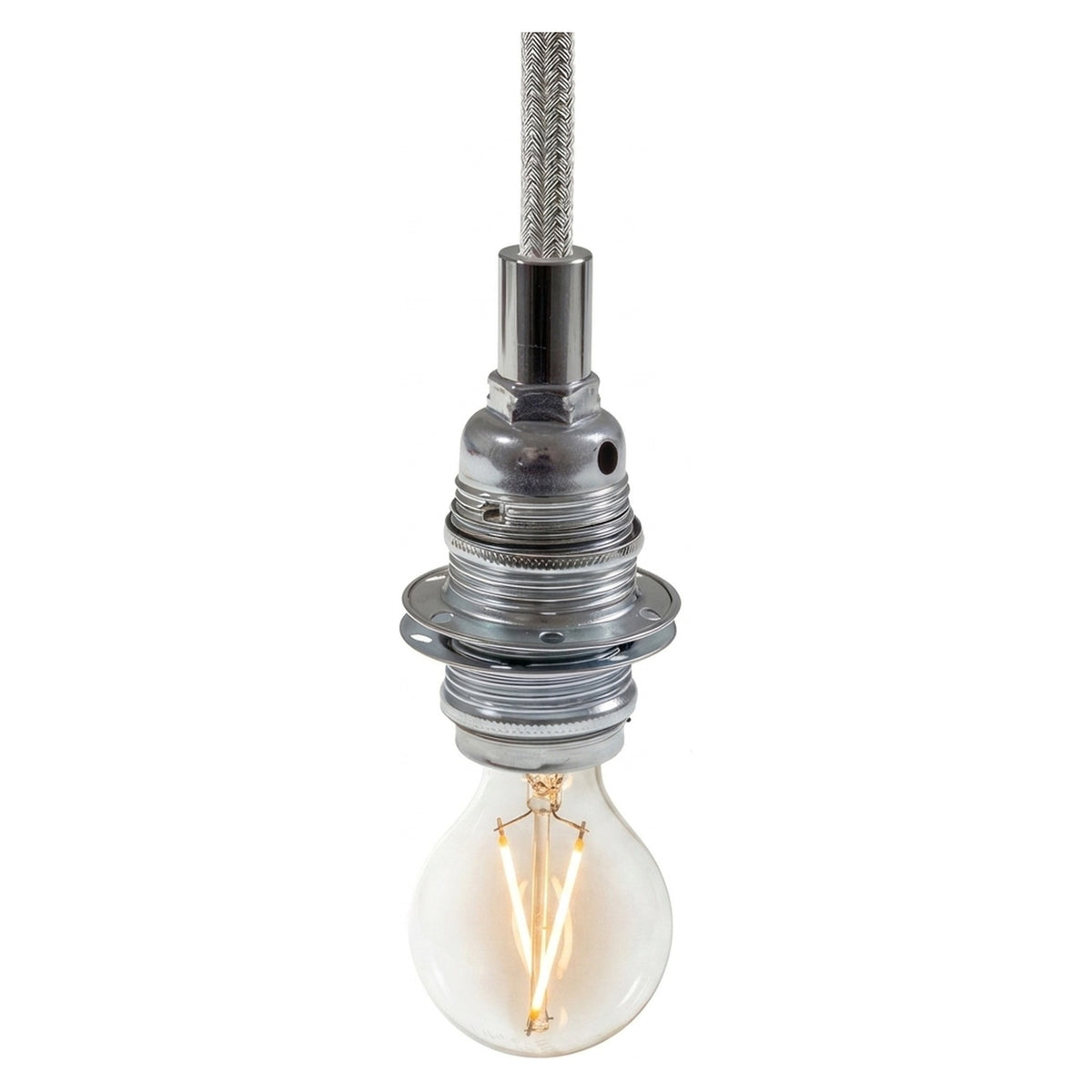 E14 metal socket with double ring for lampshade — Cylindrical metal / Silver