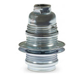 E14 metal socket with double ring for lampshade — Cylindrical metal / Silver