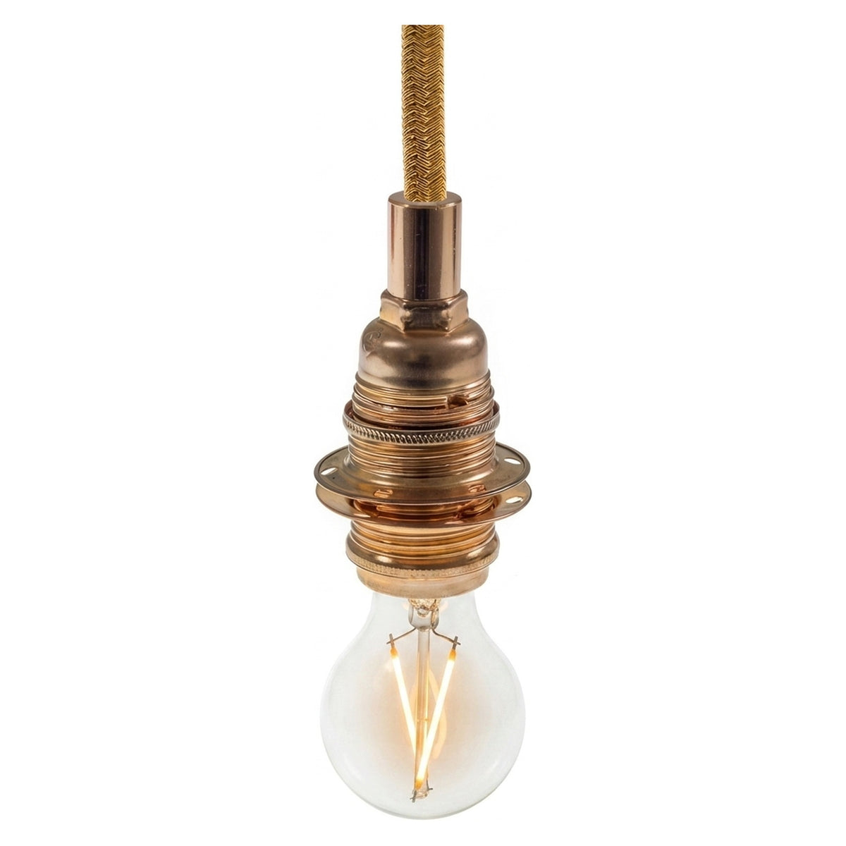 E14 metal socket with double ring for lampshade — Cylindrical metal / Copper