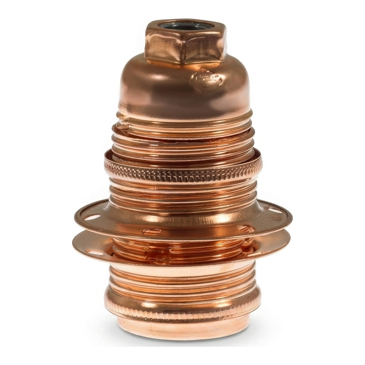 E14 metal socket with double ring for lampshade — Cylindrical metal / Copper
