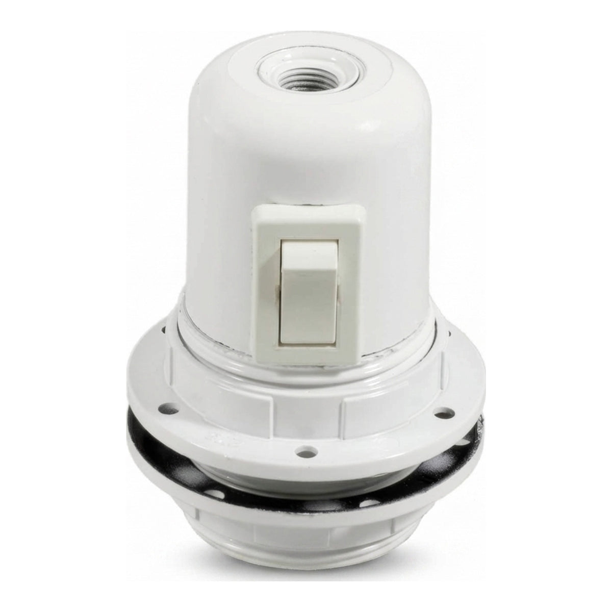 E27 bakelite socket with double ring and switch — White