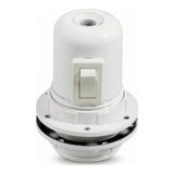 E27 bakelite socket with double ring and switch — White