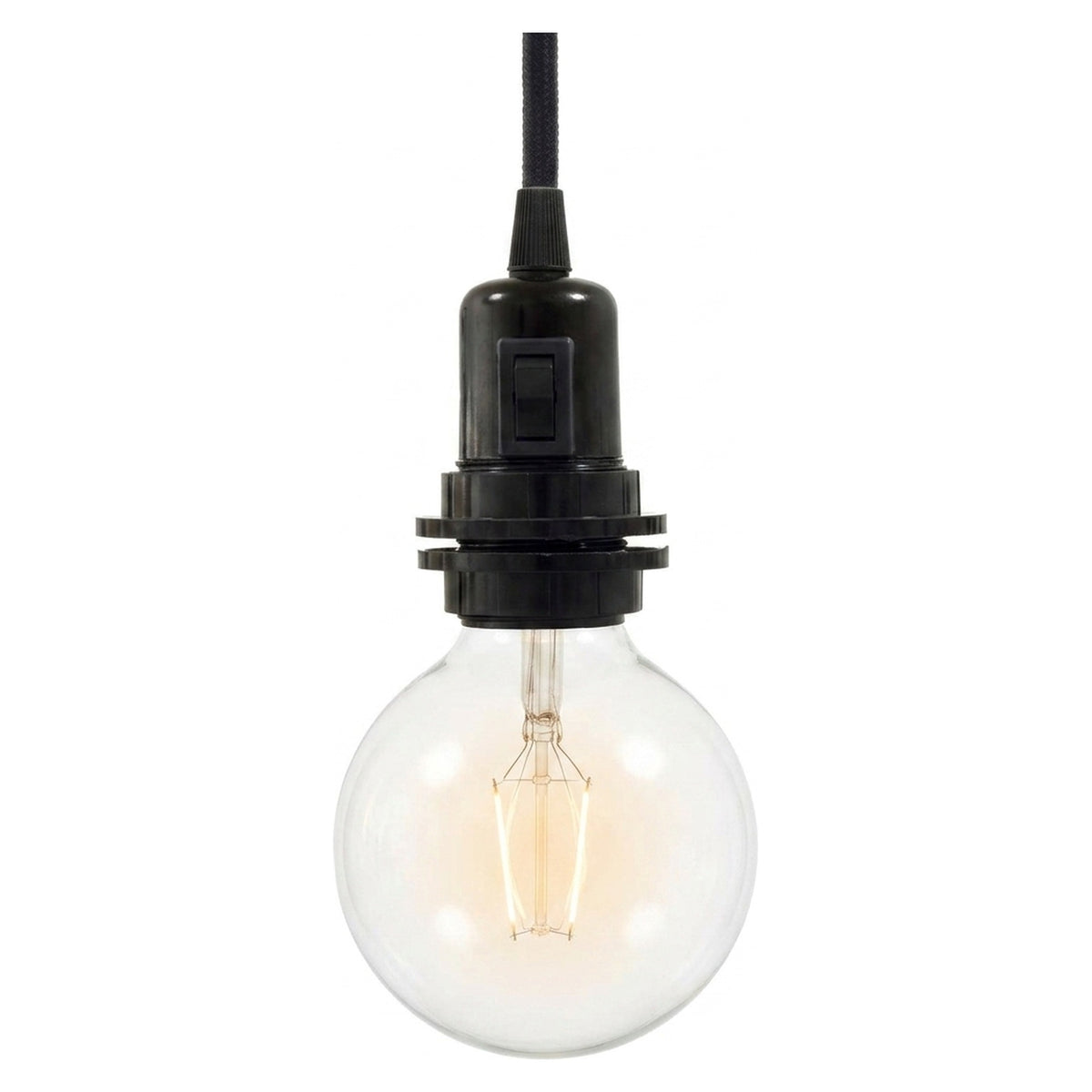 E27 bakelite socket with double ring and switch — Black