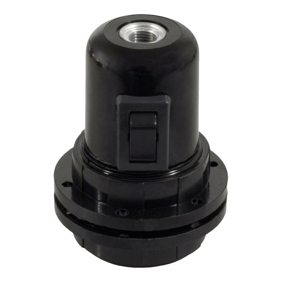 E27 bakelite socket with double ring and switch — Black