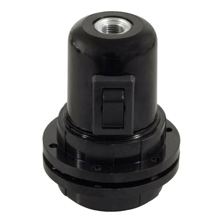 E27 bakelite socket with double ring and switch — Black