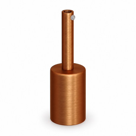 Cylindrical metal E27 socket kit — 7 cm cable grip — satin copper finish — view 1