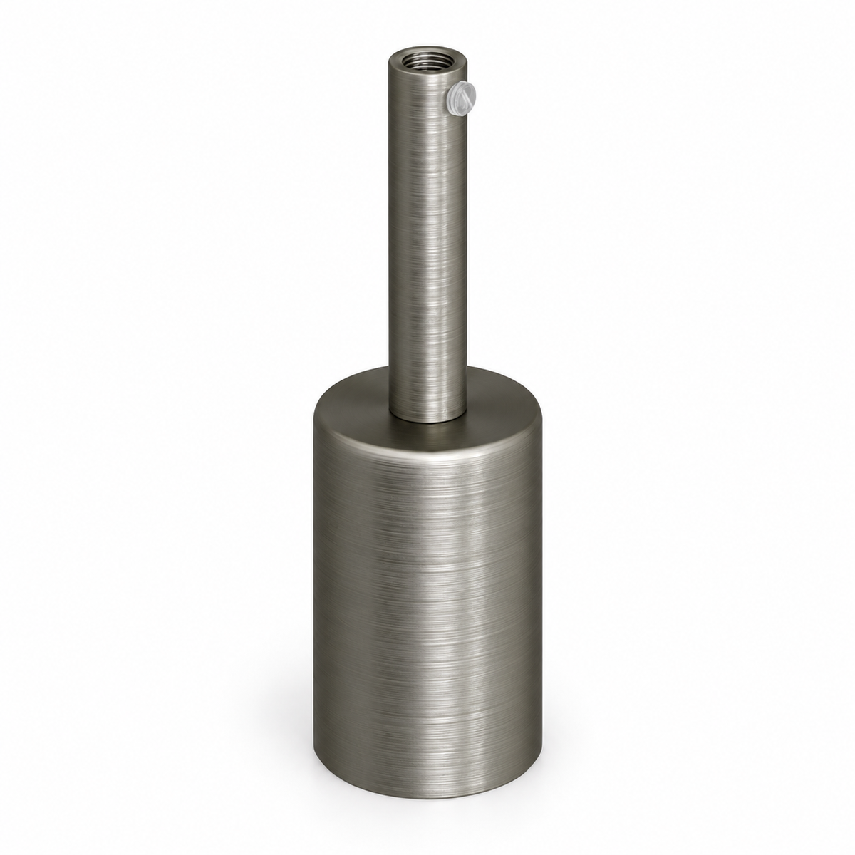 Cylindrical metal E27 socket kit — 7 cm cable grip — satin titanium finish — view 1