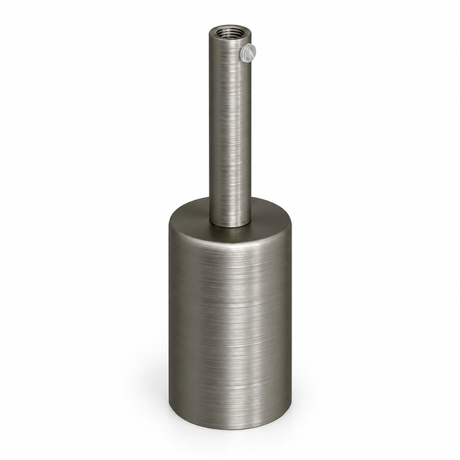 Cylindrical metal E27 socket kit — 7 cm cable grip — satin titanium finish — view 1