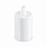 Cylindrical metal E27 socket kit — conical plastic cable grip — glossy white — view 1