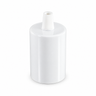Cylindrical metal E27 socket kit — conical plastic cable grip — glossy white — view 1