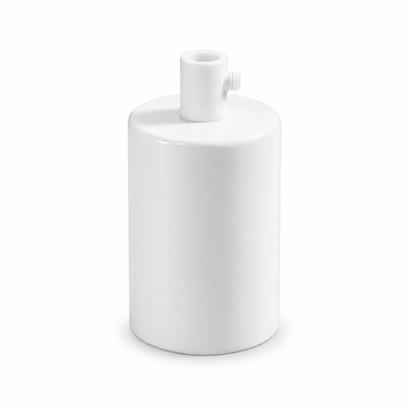 Cylindrical metal E27 socket kit — cylindrical cable grip — glossy white — view 1
