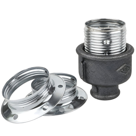 E27 glossy silver metal socket kit on 1/2'' (15x21mm) female Eco black cast iron fitting