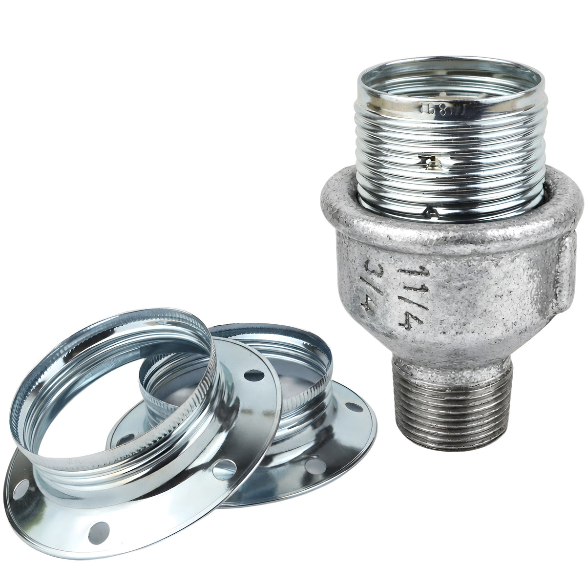 E27 glossy silver metal socket kit on male galvanized cast iron fitting