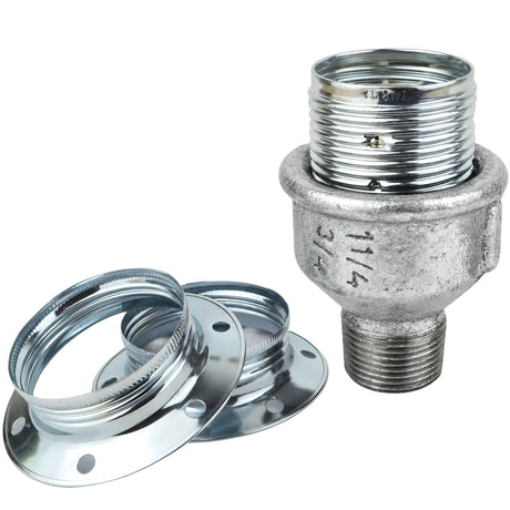E27 glossy silver metal socket kit on male galvanized cast iron fitting