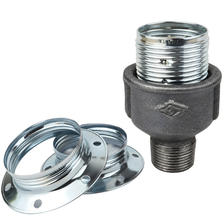 E27 glossy silver metal socket kit on male Eco black cast iron fitting