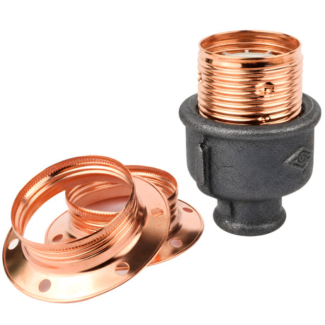 E27 glossy copper metal socket kit on 1/2'' (15x21mm) female Eco black cast iron fitting