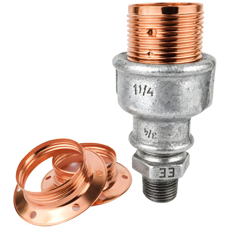 E27 glossy copper metal socket kit on 1/2'' (15x21mm) male galvanized cast iron fitting