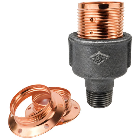 E27 glossy copper metal socket kit on 1/2'' (15x21mm) male Eco black cast iron fitting