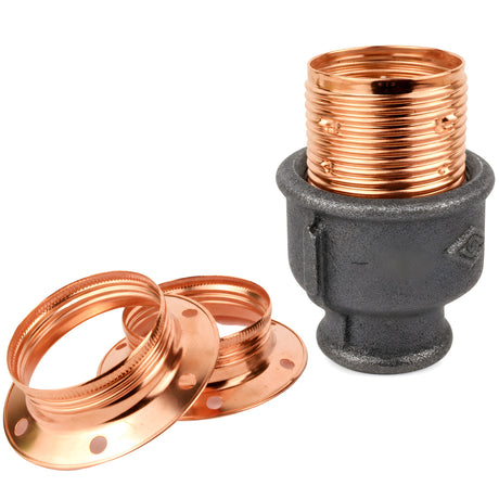 E27 glossy copper metal socket kit on female Eco black cast iron fitting