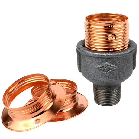 E27 glossy copper metal socket kit on male Eco black cast iron fitting