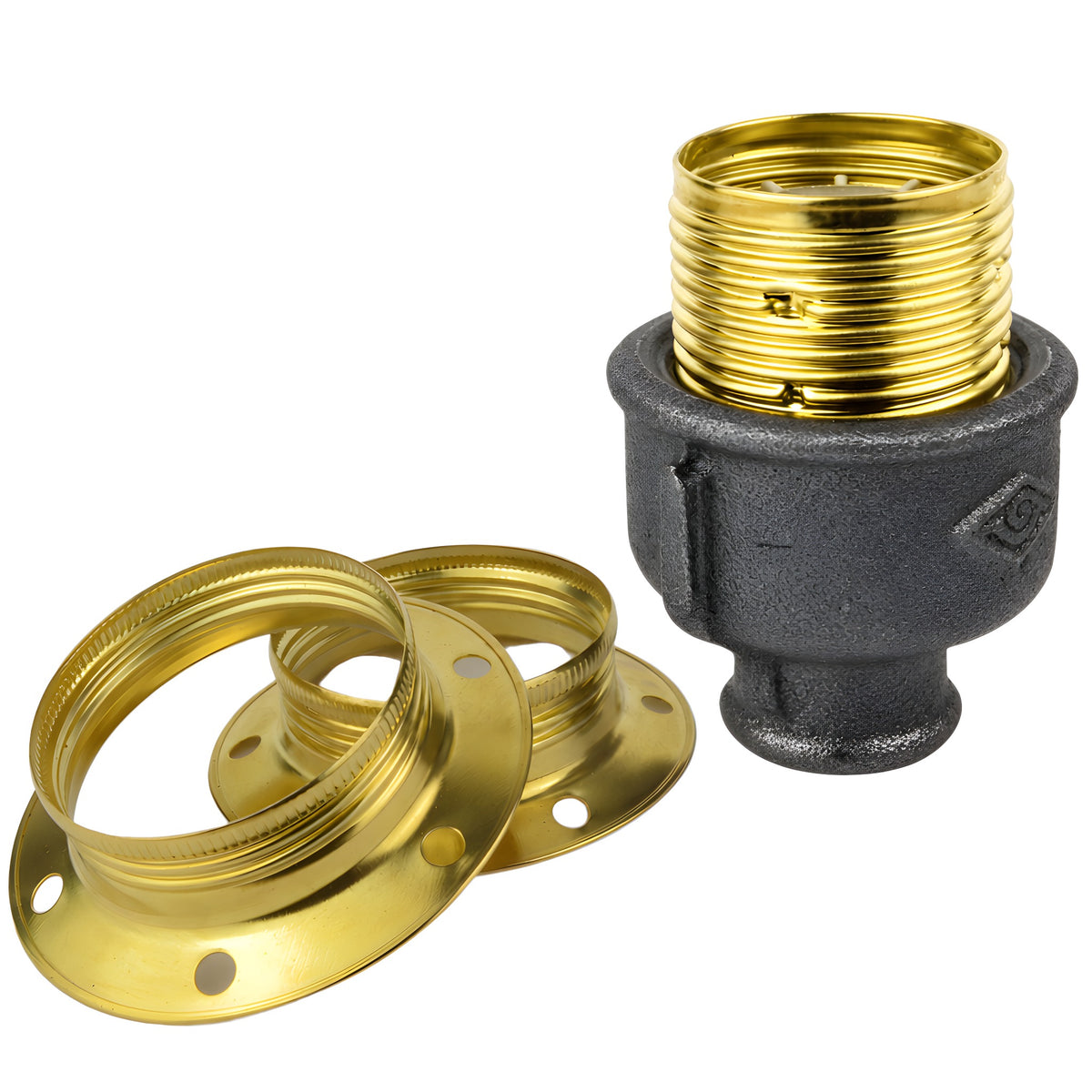 E27 glossy brass metal socket kit on 1/2'' (15x21mm) female Eco black cast iron fitting