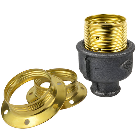 E27 glossy brass metal socket kit on 1/2'' (15x21mm) female Eco black cast iron fitting