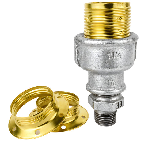 E27 glossy brass metal socket kit on 1/2'' (15x21mm) male galvanized cast iron fitting