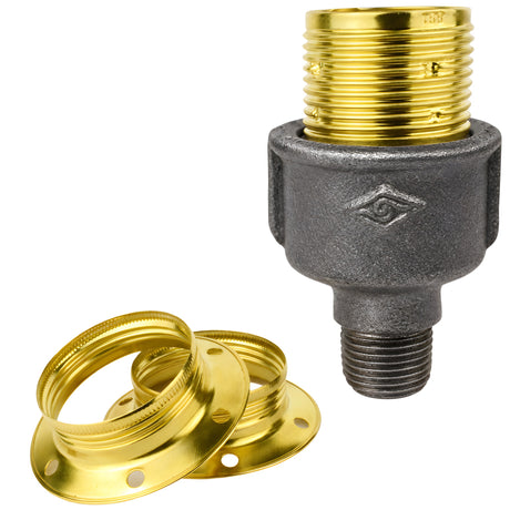 E27 glossy brass metal socket kit on 1/2'' (15x21mm) male Eco black cast iron fitting