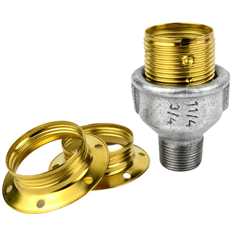 E27 glossy brass metal socket kit on male galvanized cast iron fitting