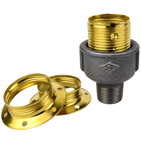 E27 glossy brass metal socket kit on male Eco black cast iron fitting