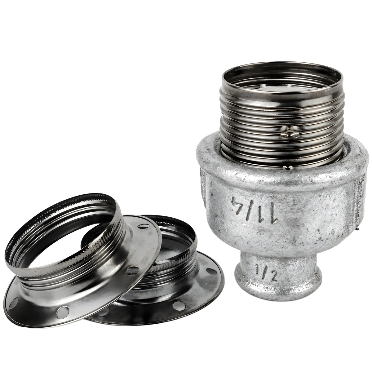 E27 glossy black metal socket kit on 1/2'' (15x21mm) female galvanized cast iron fitting